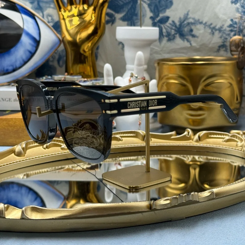 Dior Black and Gold Logo Cat-Eye Sunglasses